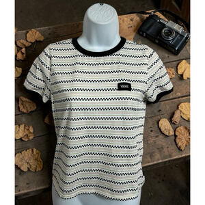 Vans Striped Shirt Women's Sz Small Ringer Tee Checkered Short Sleeve Cotton